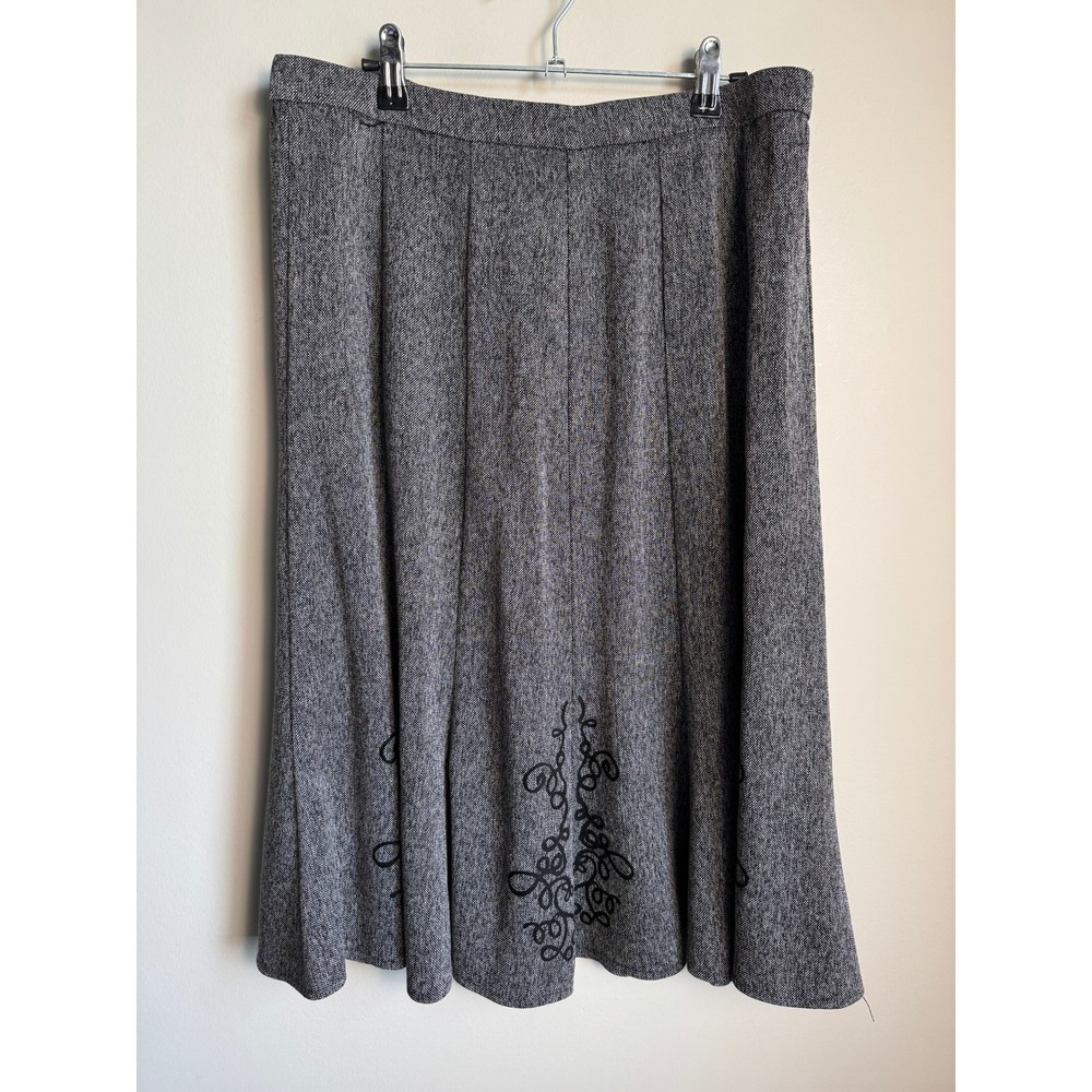 Tanjay Womens Gray Embroidered A-Line Career Skirt 12P Petite Professional
